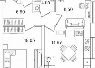 Продается 2-комнатная квартира, 59.1 м2, Санкт-Петербург, Октябрьская набережная, 116