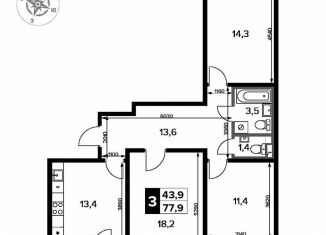 Продам 3-ком. квартиру, 77.9 м2, деревня Сапроново