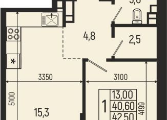 Продаю 1-комнатную квартиру, 42.5 м2, Адыгея