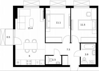 Продам 2-ком. квартиру, 57.4 м2, Москва