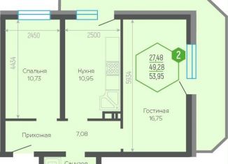 Продам двухкомнатную квартиру, 53.9 м2, Краснодар, Прикубанский округ, Черкасская улица, 58/2