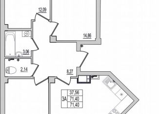 Трехкомнатная квартира на продажу, 71.4 м2, Псковская область, Линейная улица, 85