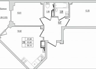 Продам 2-комнатную квартиру, 59.1 м2, Псков, Линейная улица, 85, ЖК Смарт-квартал