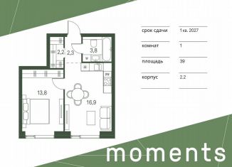 Продажа однокомнатной квартиры, 39 м2, Москва, жилой комплекс Моментс, к2.2, метро Войковская