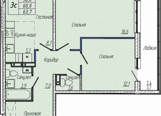 Продается двухкомнатная квартира, 63.7 м2, Кемерово, Центральный район, Притомский проспект, 30Б