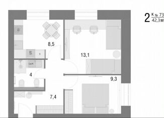 Продаю двухкомнатную квартиру, 42.3 м2, Вологда, набережная 6-й Армии