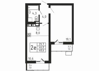 Продается двухкомнатная квартира, 48.6 м2, деревня Пирогово