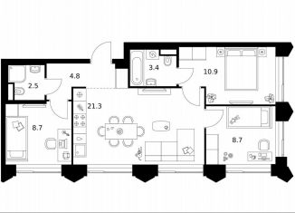 Продам 3-ком. квартиру, 60.3 м2, Москва