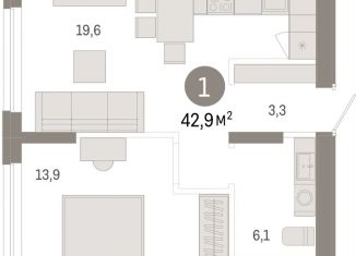 Продам 1-комнатную квартиру, 42.9 м2, Тюмень, улица Республики, 203к1, Ленинский округ