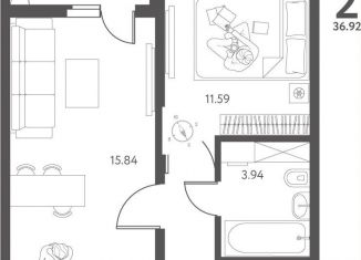 Продажа 1-комнатной квартиры, 36.9 м2, Липецк, улица Перова, 2Д