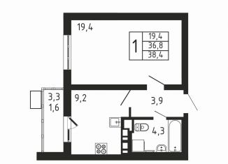 Продам 1-ком. квартиру, 38.4 м2, деревня Пирогово, ЖК Пироговская Ривьера