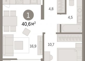 Продается 1-комнатная квартира, 40.6 м2, Тюмень, улица Республики, 203к1, Ленинский округ