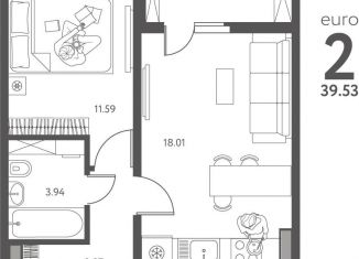 Продам 1-комнатную квартиру, 39.5 м2, Липецк