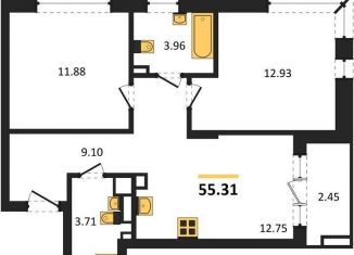 Продажа 2-ком. квартиры, 55.3 м2, Калининград, Московский район, Батальная улица, 65Б