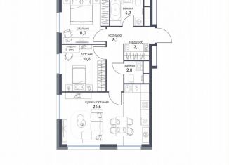 Продаю 3-ком. квартиру, 63.3 м2, Москва, ЖК Сиреневый парк