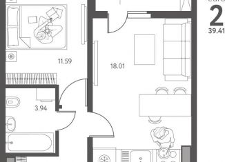 Продаю 1-ком. квартиру, 39.4 м2, Липецк, улица Перова, 2Д