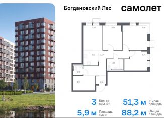 Продается 3-комнатная квартира, 88.2 м2, Ленинский городской округ, жилой комплекс Богдановский Лес, 7.4