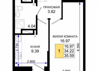 1-ком. квартира на продажу, 35.6 м2, Ростовская область