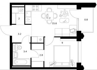 1-ком. квартира на продажу, 36.8 м2, Москва