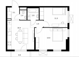 Продается 2-ком. квартира, 52.7 м2, Ленинградская область