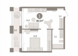 Продам 1-комнатную квартиру, 46.5 м2, Тюменская область