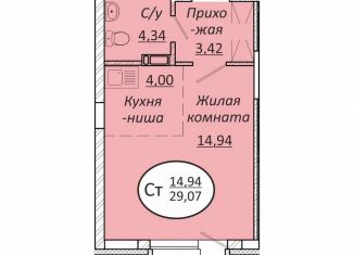 Продам квартиру студию, 29.1 м2, Новосибирск, Октябрьский район