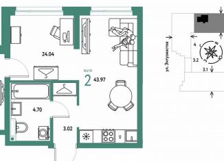 2-ком. квартира на продажу, 44 м2, Екатеринбург, Шефская улица, 28, метро Проспект Космонавтов