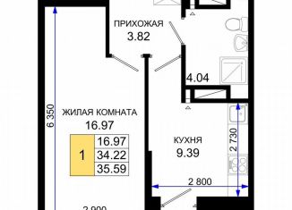 Однокомнатная квартира на продажу, 35.6 м2, Ростовская область