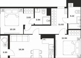 Продажа двухкомнатной квартиры, 66.5 м2, Тула, Центральный территориальный округ