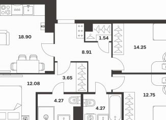 3-ком. квартира на продажу, 80.6 м2, Тула