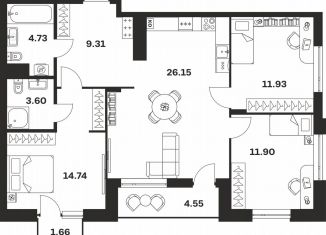 Продаю 3-комнатную квартиру, 88.6 м2, Тула