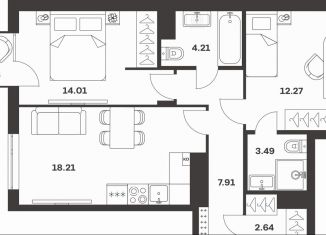 Продается двухкомнатная квартира, 64.7 м2, Тула