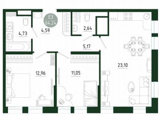 Продаю 2-ком. квартиру, 64.2 м2, Тула, Привокзальный территориальный округ