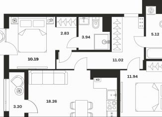 Продажа двухкомнатной квартиры, 68.5 м2, Тула