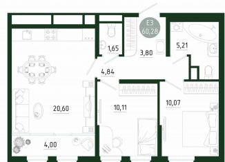 Продам 2-комнатную квартиру, 60.3 м2, Тула