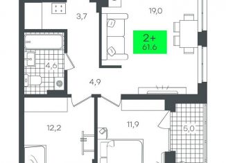 2-комнатная квартира на продажу, 61.7 м2, Тюменская область