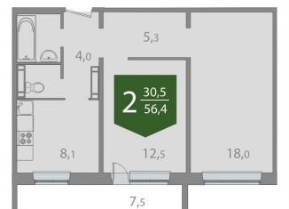 Продаю 2-комнатную квартиру, 56.4 м2, Томская область