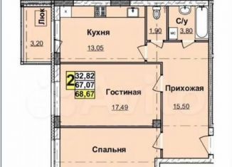 Продам двухкомнатную квартиру, 65.3 м2, Нижний Новгород, Деловая улица, 22, метро Горьковская