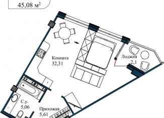 Однокомнатная квартира на продажу, 47.6 м2, Севастополь, улица Лётчиков, 10