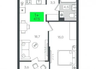 Продажа 1-комнатной квартиры, 47.6 м2, Тюмень