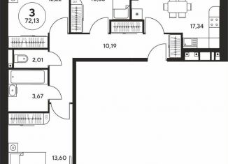 Продам 3-комнатную квартиру, 72.1 м2, Ростов-на-Дону, Октябрьский район, улица Нансена, 109/2