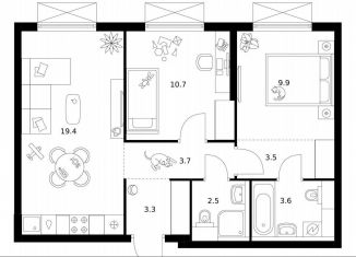 Продается двухкомнатная квартира, 56.6 м2, Москва, район Очаково-Матвеевское