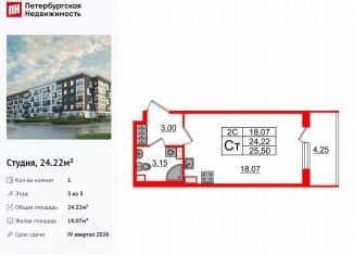 Квартира на продажу студия, 24.2 м2, Санкт-Петербург, муниципальный округ Пулковский Меридиан