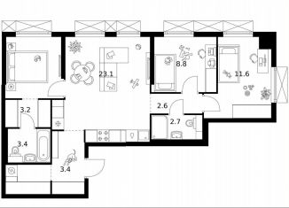 Продам 3-ком. квартиру, 72.8 м2, Москва