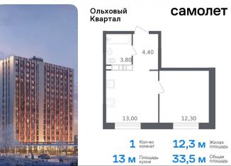 Продается 1-комнатная квартира, 33.5 м2, посёлок Газопровод, жилой комплекс Ольховый Квартал, к2.2