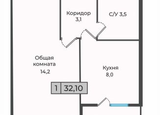 Продам 1-ком. квартиру, 32.1 м2, Ставропольский край