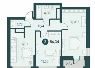 Продажа 2-ком. квартиры, 56.3 м2, Курган