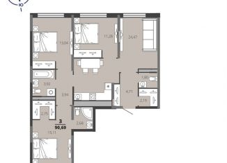 Продается 3-комнатная квартира, 88.3 м2, Рязань, Московский район, улица Александра Полина, 3