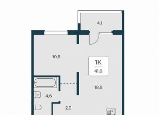 1-комнатная квартира на продажу, 41 м2, Новосибирск, Игарская улица, 6, Калининский район