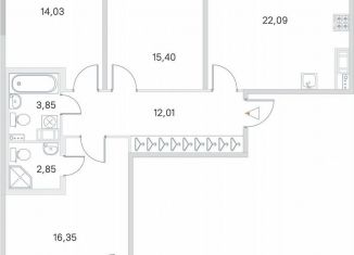 3-комнатная квартира на продажу, 90 м2, посёлок Стрельна, ЖК Любоград